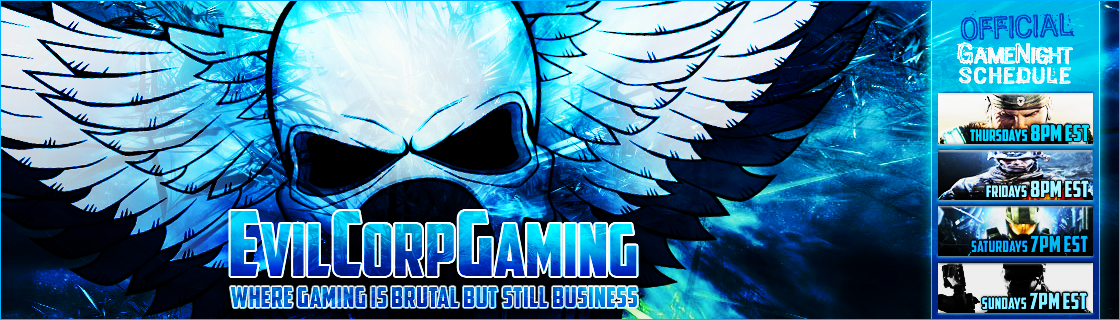 Original ECG banner with the winged gas-mask emblem, electric blue textures, and the historical game-night schedule